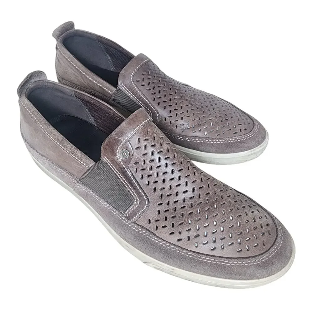 ECCO Collin Perf Slip-On Sneakers Size 44 Pewter Geometric Perforation Goring.